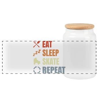 Eat Sleep Skate Repeat - Panorama Keksdose mit Holzdeckel - Weiß - Vorne