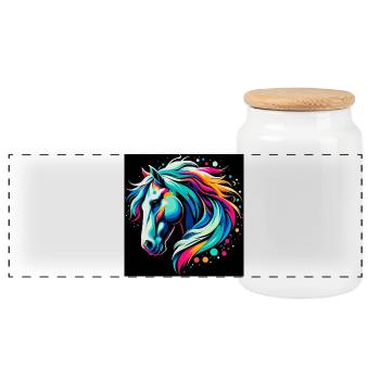 Horse - Panoramic Cookie Jar with Wooden Lid - white - Front