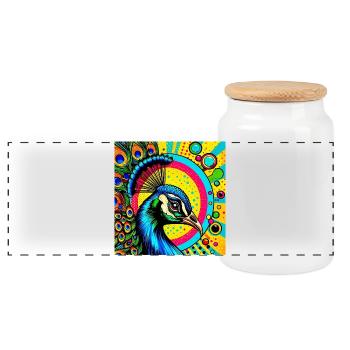 Paon Pop Art - Boîte à biscuits avec couvercle en bois - blanc - Devant