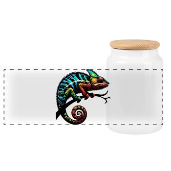 Chameleon - Panoramic Cookie Jar with Wooden Lid - white - Front