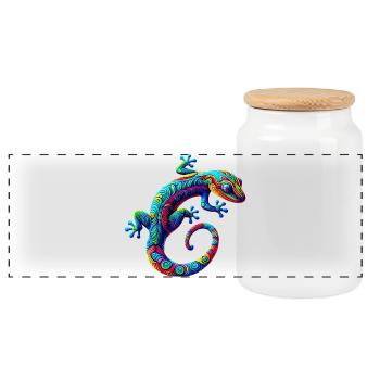 Gecko - Panorama Keksdose mit Holzdeckel - Weiß - Vorne