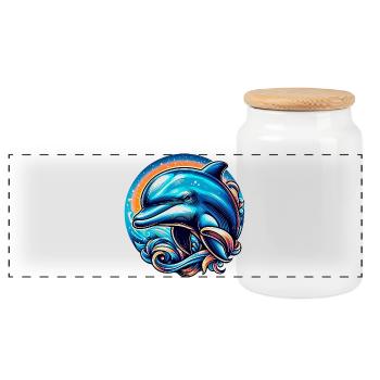 Dolphin - Panoramic Cookie Jar with Wooden Lid - white - Front