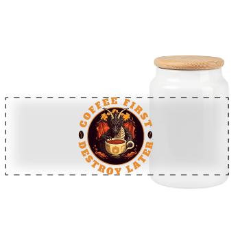 COFFEE FIRST - DESTROY LATER - Panoramic Cookie Jar with Wooden Lid - white - Front