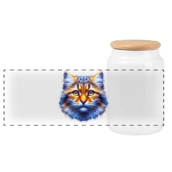 Chat - Boîte à biscuits avec couvercle en bois - blanc - Devant