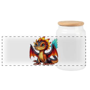 Dragon - Panoramic Cookie Jar with Wooden Lid - white - Front