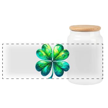 Four-leaf clover - Panoramic Cookie Jar with Wooden Lid - white - Front