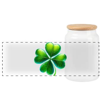 Four-leaf clover - Panoramic Cookie Jar with Wooden Lid - white - Front