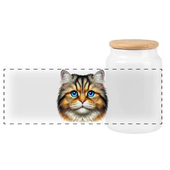 Cat - Panoramic Cookie Jar with Wooden Lid - white - Front