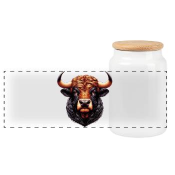 Stier - Panorama Keksdose mit Holzdeckel - Weiß - Vorne