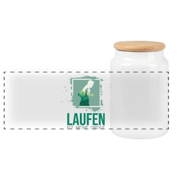 Laufen ist meine Droge - Panorama Keksdose mit Holzdeckel - Weiß - Vorne