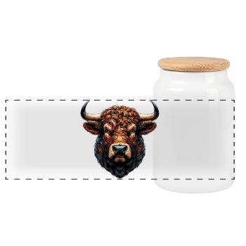 Stier - Panorama Keksdose mit Holzdeckel - Weiß - Vorne