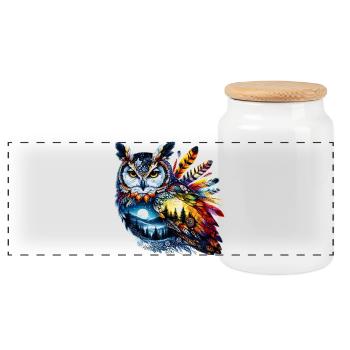 Hibou - Boîte à biscuits avec couvercle en bois - blanc - Devant
