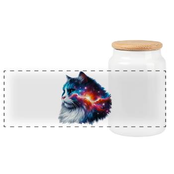 Katze - Panorama Keksdose mit Holzdeckel - Weiß - Vorne