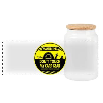 Carp warning - Panoramic Cookie Jar with Wooden Lid - white - Front