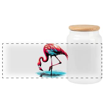 Pink flamingo - Panoramic Cookie Jar with Wooden Lid - white - Front