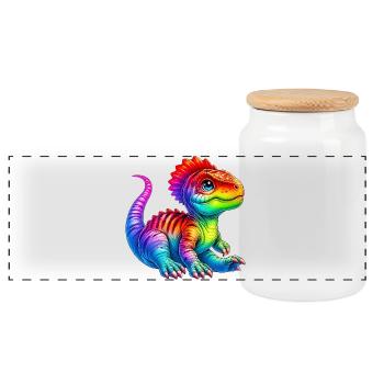 Dinosaur - Panoramic Cookie Jar with Wooden Lid - white - Front