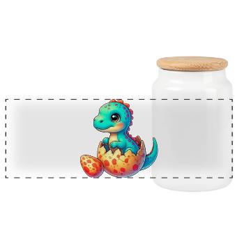 Dinosaur - Panoramic Cookie Jar with Wooden Lid - white - Front