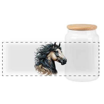 Horse - Panoramic Cookie Jar with Wooden Lid - white - Front
