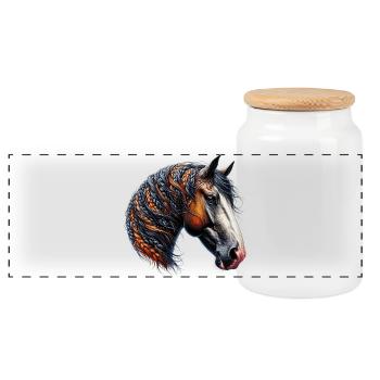 Horse - Panoramic Cookie Jar with Wooden Lid - white - Front
