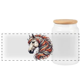 Horse - Panoramic Cookie Jar with Wooden Lid - white - Front