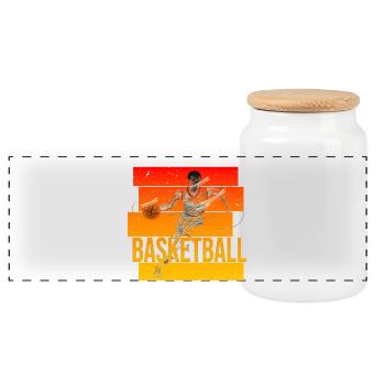 Basketball - Panorama Keksdose mit Holzdeckel - Weiß - Vorne