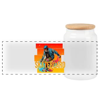 Skateboard - Panorama Keksdose mit Holzdeckel - Weiß - Vorne