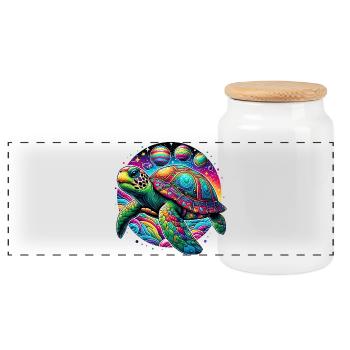 Turtle - Panoramic Cookie Jar with Wooden Lid - white - Front