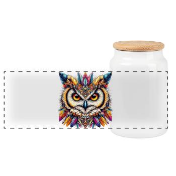 Owl - Panoramic Cookie Jar with Wooden Lid - white - Front