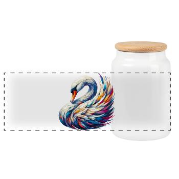 Swan - Panoramic Cookie Jar with Wooden Lid - white - Front