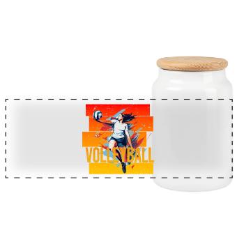 Volleyball - Panorama Keksdose mit Holzdeckel - Weiß - Vorne