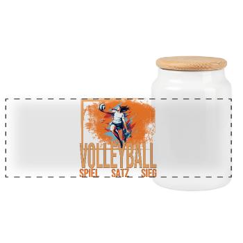Spiel - Satz - Sieg - Volleyball - Panorama Keksdose mit Holzdeckel - Weiß - Vorne