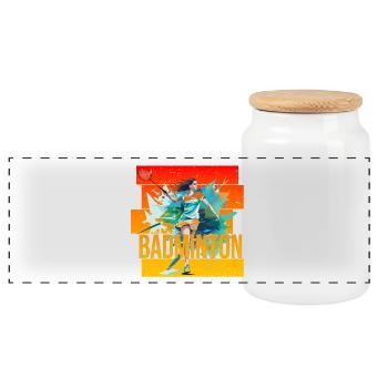 Badminton - Panorama Keksdose mit Holzdeckel - Weiß - Vorne