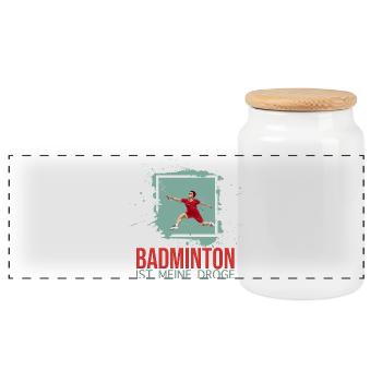 Badminton ist meine Droge - Panorama Keksdose mit Holzdeckel - Weiß - Vorne