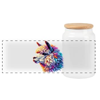 Alpaca - Panoramic Cookie Jar with Wooden Lid - white - Front
