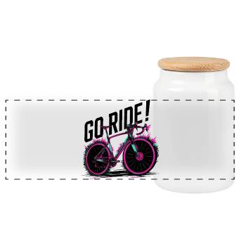 Neon Cycling Adventure Illustration - Panoramic Cookie Jar with Wooden Lid - white - Front