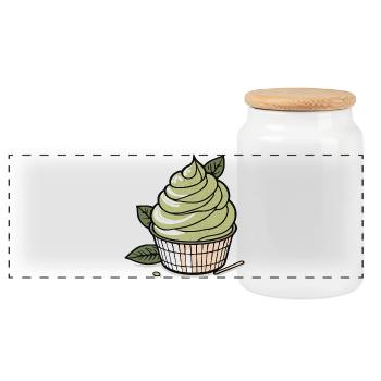 Matcha IceCream - Panoramic Cookie Jar with Wooden Lid - white - Front