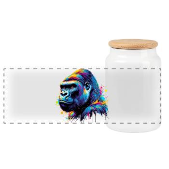 Gorilla - Panoramic Cookie Jar with Wooden Lid - white - Front