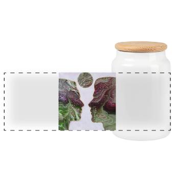 Together - Panoramic Cookie Jar with Wooden Lid - white - Front