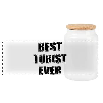 Best Tuba Player - Panoramic Cookie Jar with Wooden Lid - white - Front