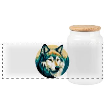 Wolf - Panoramic Cookie Jar with Wooden Lid - white - Front