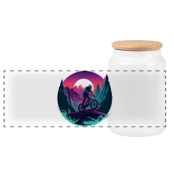 Mountain Biking Vaporwave - Panoramic Cookie Jar with Wooden Lid - white - Front