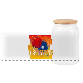 Tischtennis - Panorama Keksdose mit Holzdeckel - Weiß - Vorne