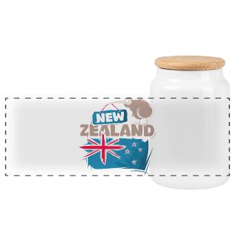 Neuseeland Kiwi comic New Zealand Natur cartoon - Panorama Keksdose mit Holzdeckel - Weiß - Vorne