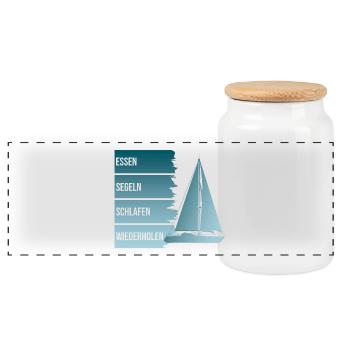 Essen - Segeln - Schlafen - Wiederholen - Panorama Keksdose mit Holzdeckel - Weiß - Vorne