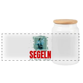 Segeln ist meine Droge - Panorama Keksdose mit Holzdeckel - Weiß - Vorne
