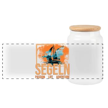 Passion - Life - Adventure - Segeln - Panorama Keksdose mit Holzdeckel - Weiß - Vorne