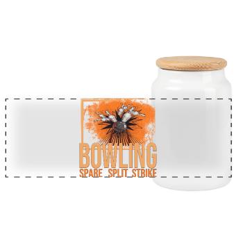 Bowling - Spare - Split - Strike - Panorama Keksdose mit Holzdeckel - Weiß - Vorne