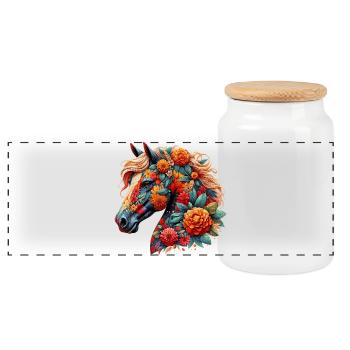 Horse decorated with flowers - Panoramic Cookie Jar with Wooden Lid - white - Front