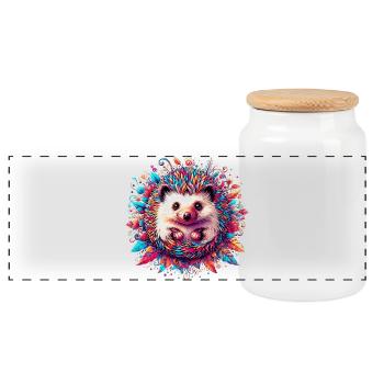 Hedgehog - Panoramic Cookie Jar with Wooden Lid - white - Front