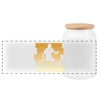 Fußball - Panorama Keksdose mit Holzdeckel - Weiß - Vorne
